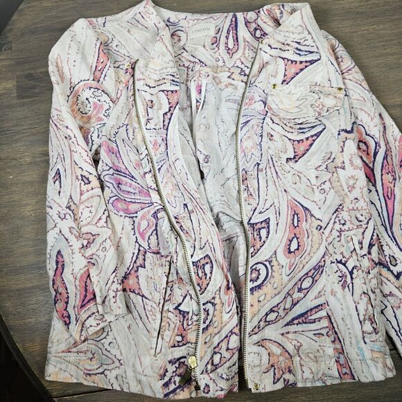 Chico's Linen Jacket Paisley Multi-Print Style 3/4 Sleeve Women's Size 1 Medium - Picture 6 of 6